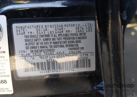 2018 Nissan Sentra Sr from USA, damaged, VIN 3N1AB7AP2JY299391